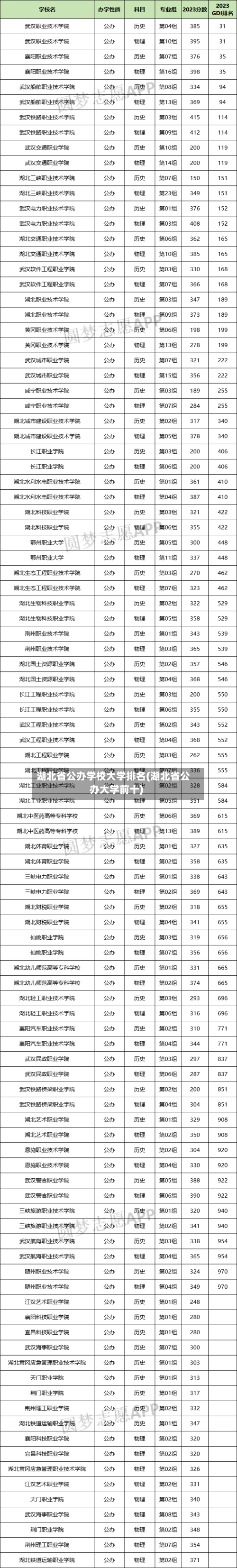 湖北省公办学校大学排名(湖北省公办大学前十)