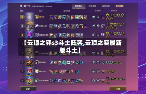 【云顶之弈s3斗士阵容,云顶之奕最新版斗士】